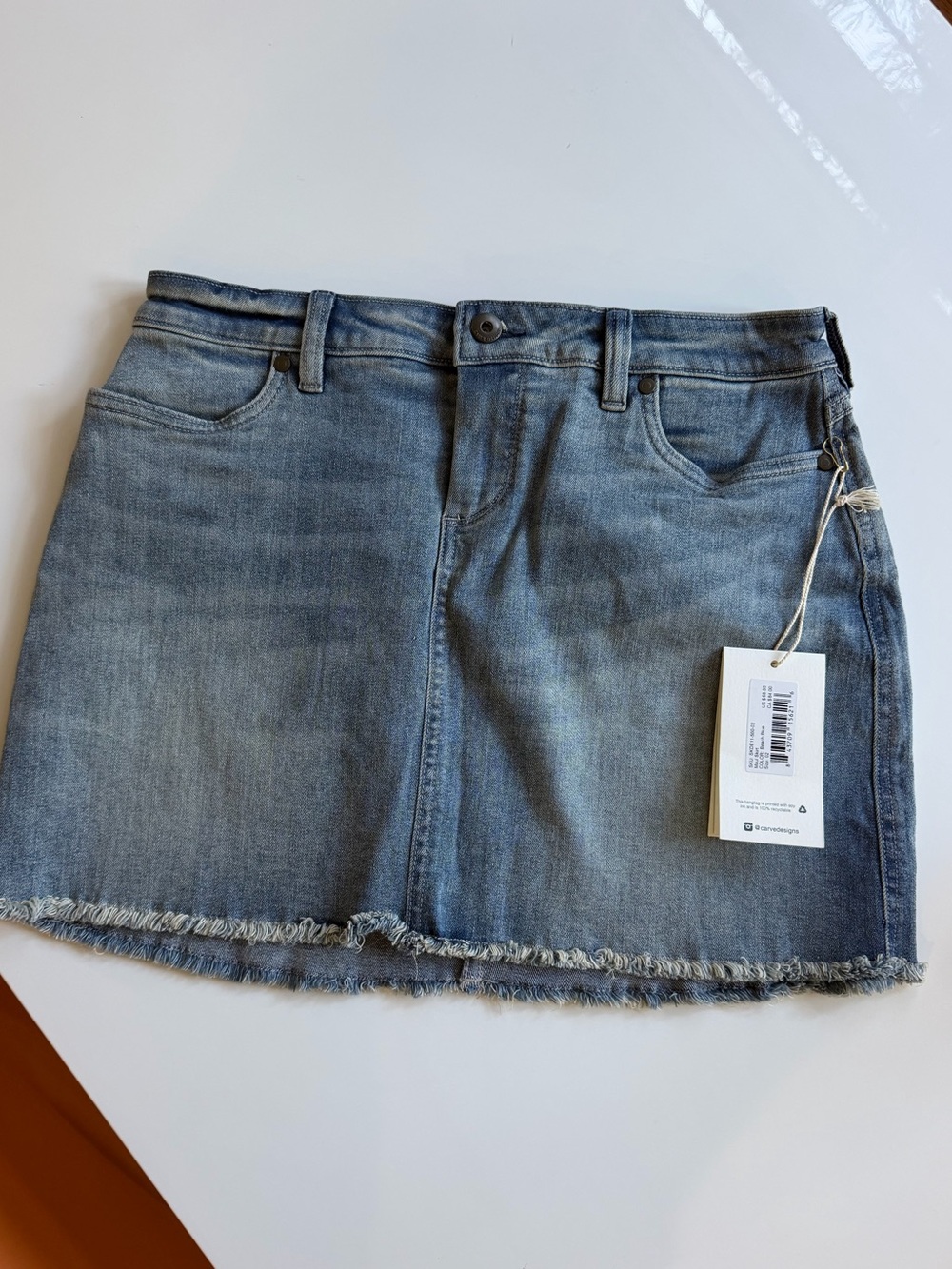 NWT Carve Denim Mini Skirt with Frayed Hem - Blue